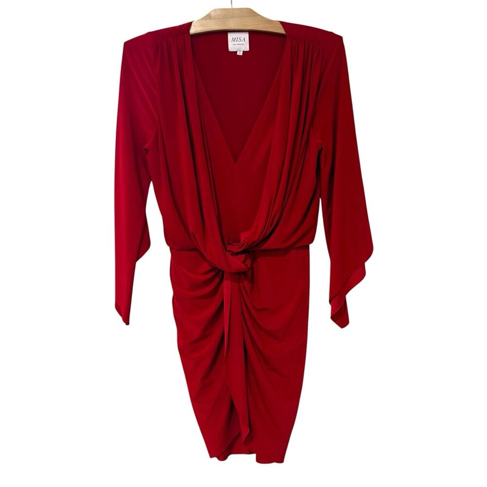 Misa | Dress Teget Draped Mini Flirty Valentines Fun Cocktail Party- Size Small